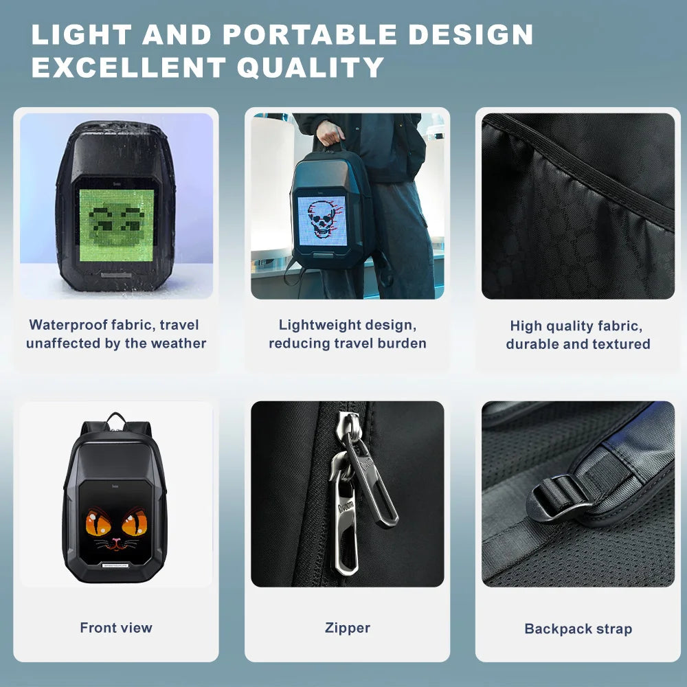 Smart LED Backpack with Pixel Art Display for Business and Travel - ShopLuxury