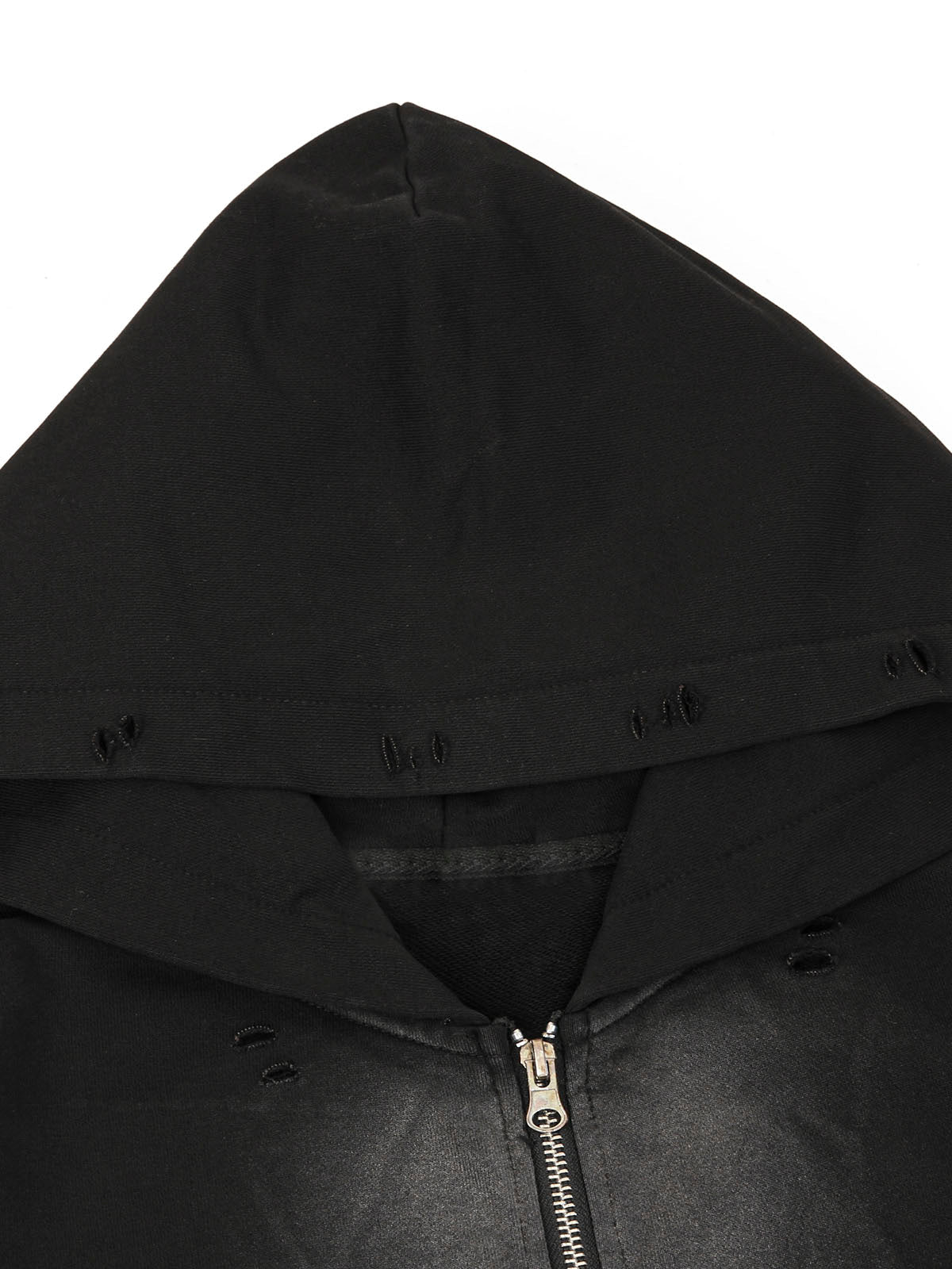 Washed Ripped Zip Up Hoodie - ShopLuxury