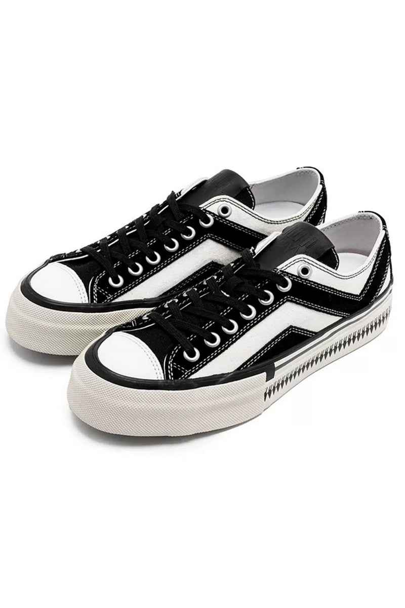 Unisex Black White Platform Canvas Sneakers with contrast stitching and elevated sole, ideal for casual and skate-inspired fashion styles.