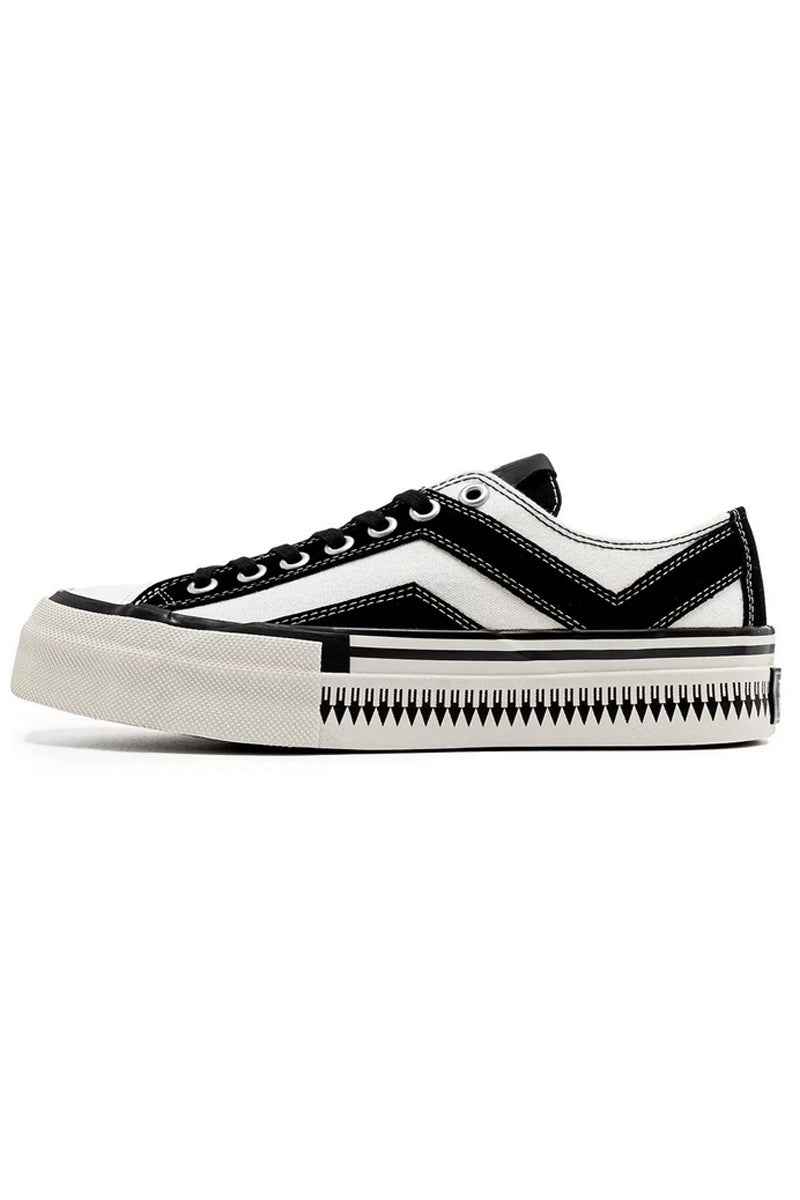 Side view of Black White Platform Canvas Sneakers - ShopLuxury showing geometric zigzag pattern and textured platform sole for added height.