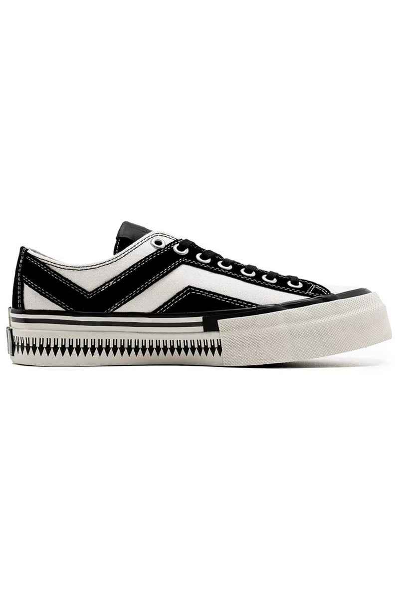 Black White Platform Canvas Sneakers with bold black chevron detail and durable canvas upper, perfect for everyday wear and urban outfits.