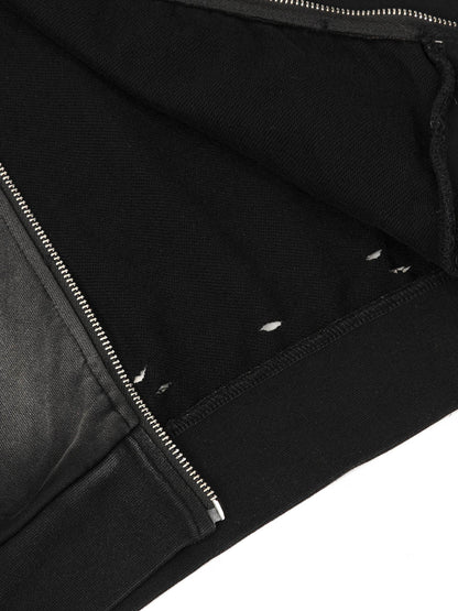 Washed Ripped Zip Up Hoodie - ShopLuxury