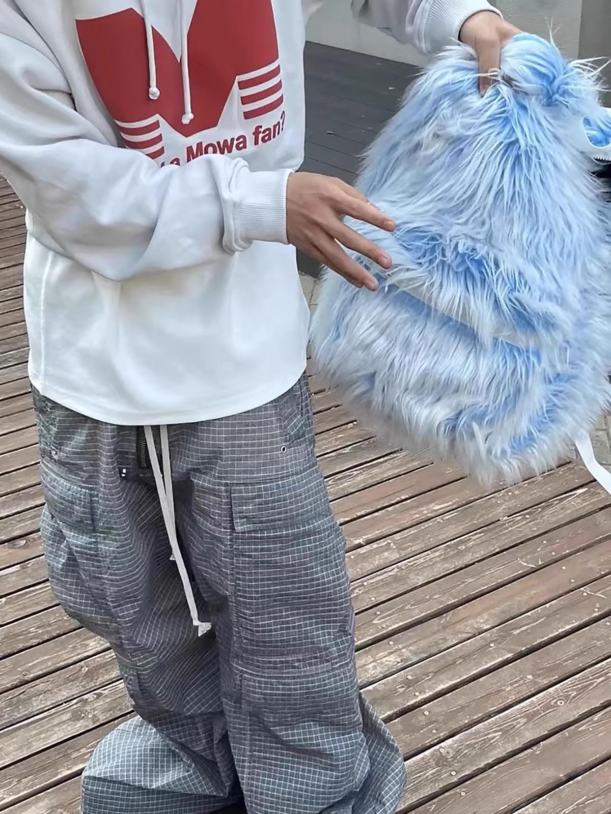 Snow Monster Contrast Ice Blue Furry Backpack - ShopLuxury
