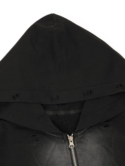 Washed Ripped Zip Up Hoodie - ShopLuxury