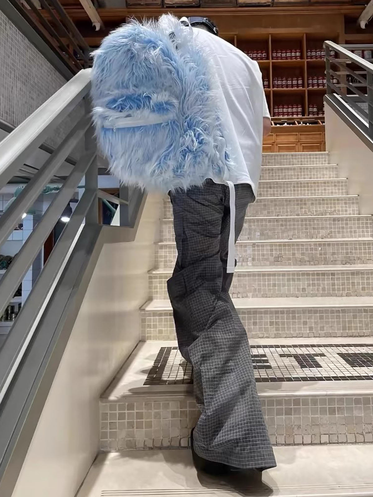 Snow Monster Contrast Ice Blue Furry Backpack - ShopLuxury