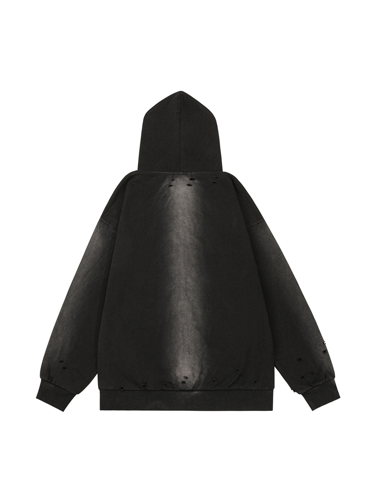 Washed Ripped Zip Up Hoodie - ShopLuxury